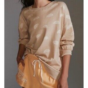 Daily Practice XS Rainbow Sweatshirt Tan Beige Pullover Crew Neck Anthropologie